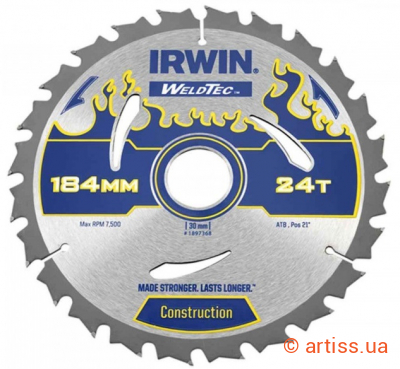 Фото диск пильный irwin weldtec csb 184мм/24t/30/20 ar30 (1897368)