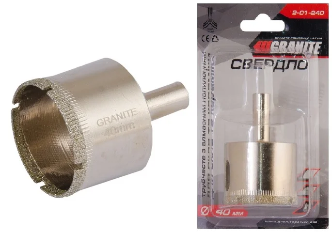 Свердло трубчасте з алмазним напиленням для скла та кераміки Ø 40 мм Granite (2-01-240)