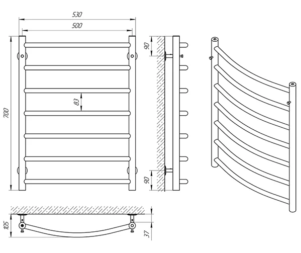 Рушникосушка Laris Класик П7 500 x 700