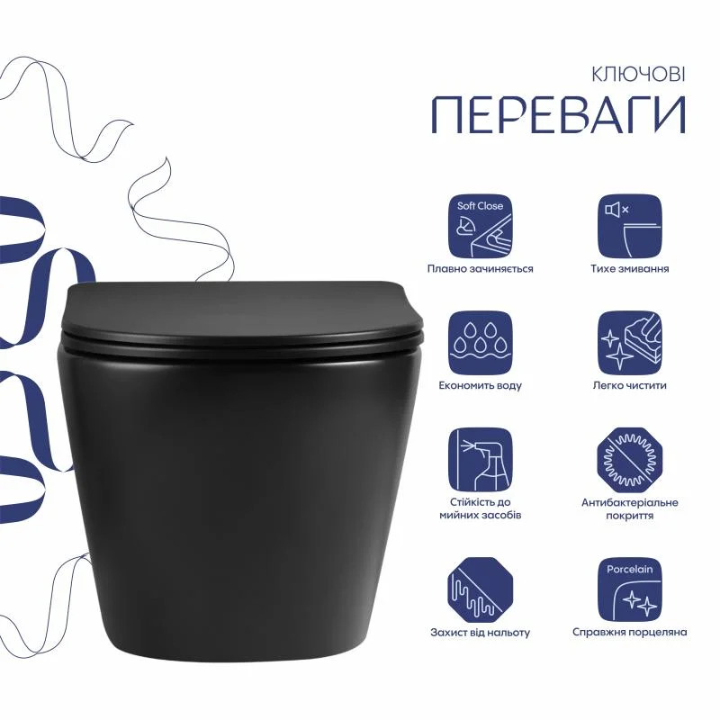 Унітаз підвісний Qtap Jay Ultra Quiet QT07335177MB Чорний (Slim, Duroplast, Soft-close, Quick Release) - фото 3