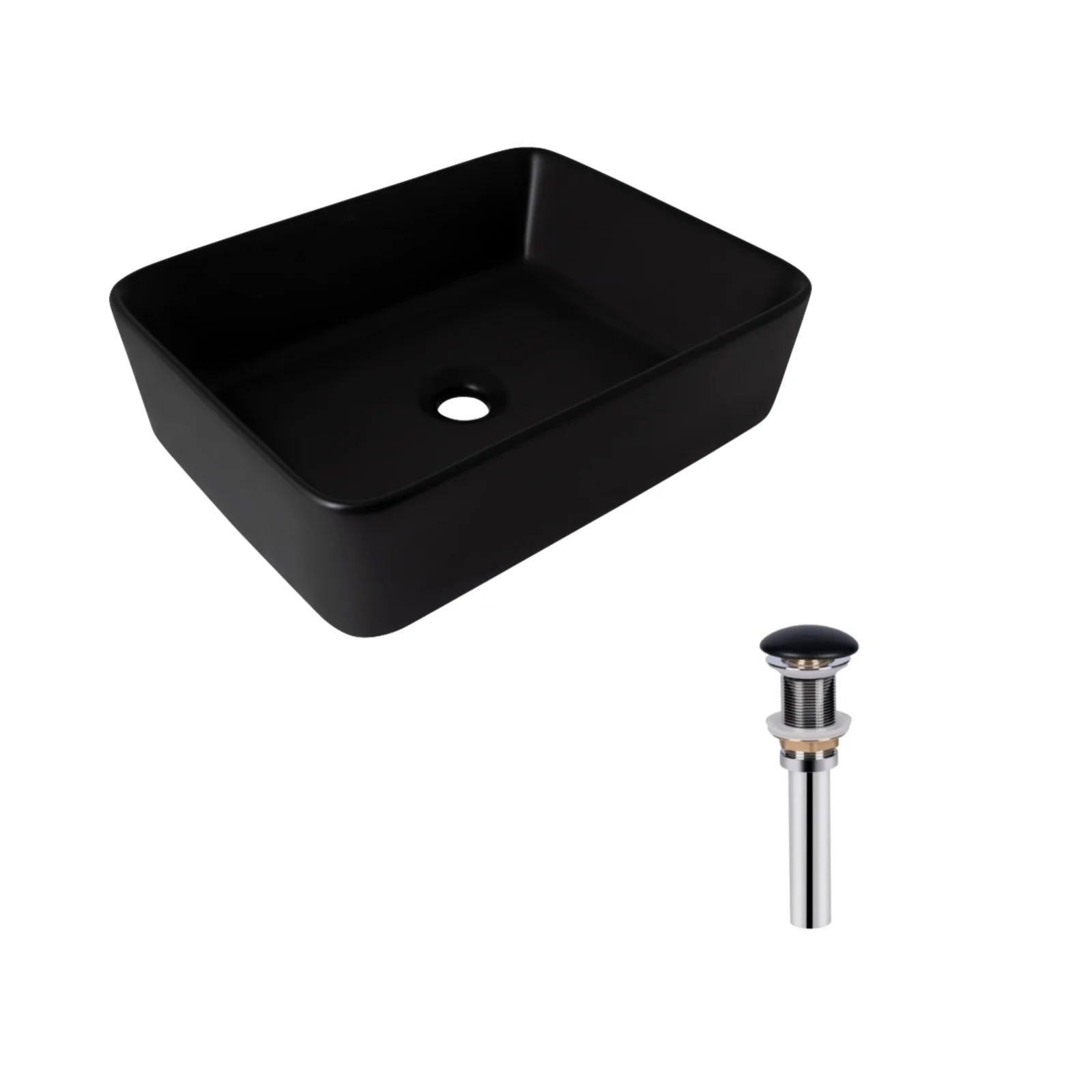 Раковина накладная прямоугольная Qtap Tern 480х370х135 мм Matt Black с донным клапаном PU03