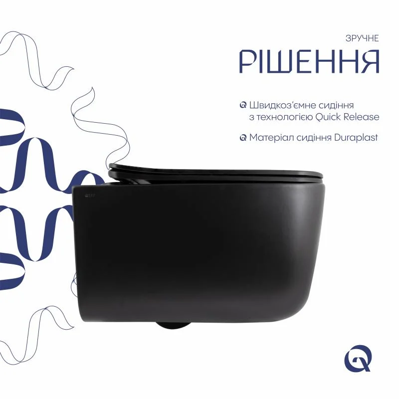 Унітаз підвісний Qtap Gemini Ultra Quiet QTGEM28BLM50505 Чорний (Slim, Duroplast, Soft-close, Quick Release) - фото 4