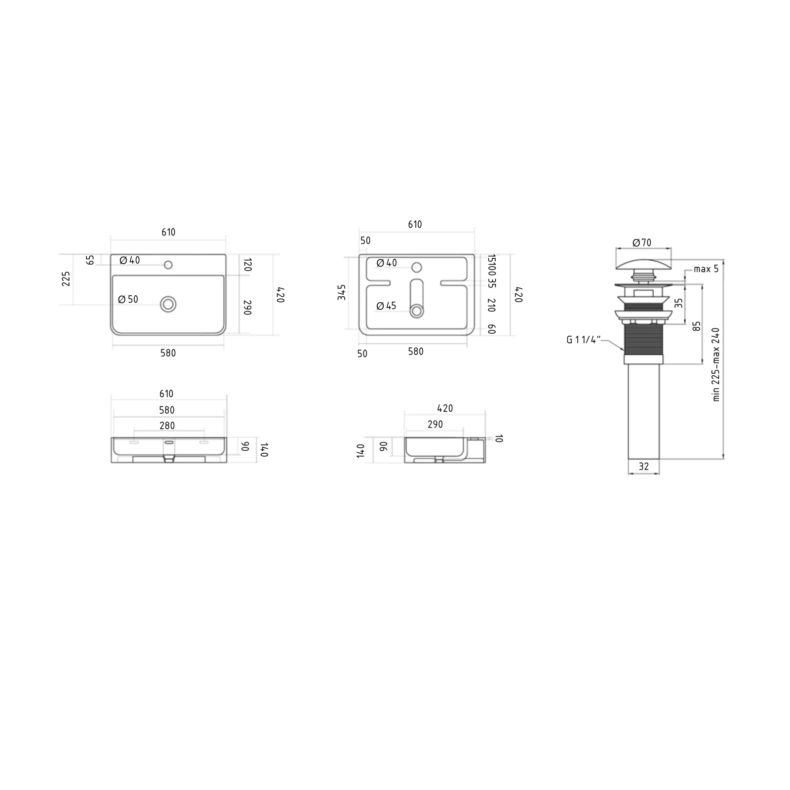 Раковина подвесная прямоугольная Qtap Nando LT 610х420х140 мм White с донным клапаном PU02O - фото 2