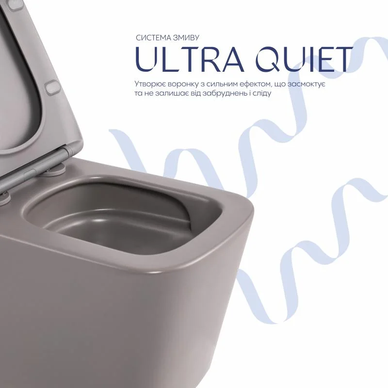 Унітаз підвісний Qtap Tern Ultra Quiet QTTER26SG49000 Кам’яно-сірий (Slim, Duroplast, Soft-close, Quick Release) - фото 5
