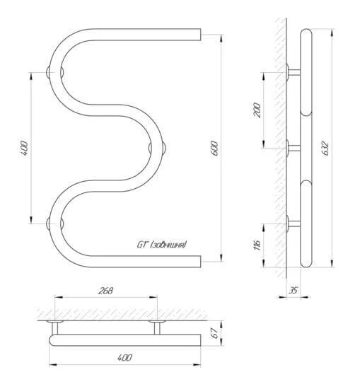 Рушникосушка Laris Змійовик 32 РС3 400 х 600