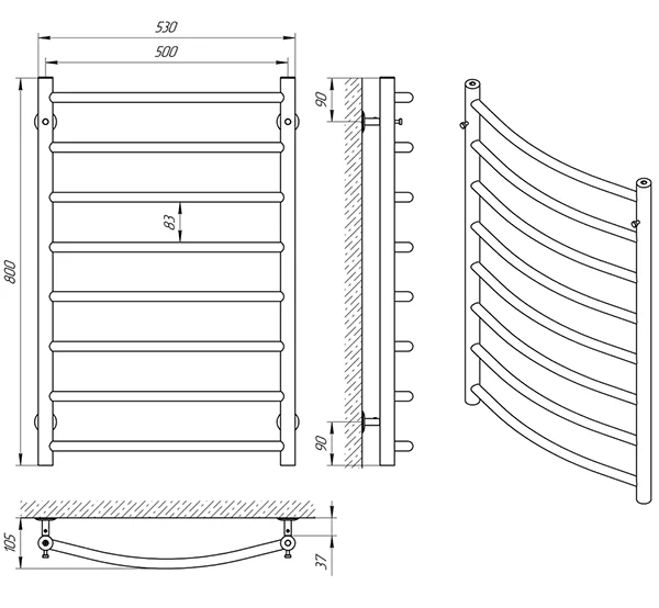 Рушникосушка Laris Класік П8 500 x 800