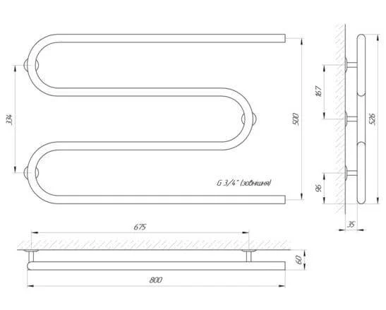 Рушникосушка Laris Змійка 25 РС3 800 х 500