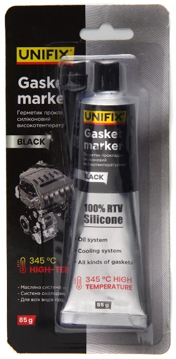 Герметик для прокладок силіконовий високотемпературний 85г х 345°С Unifix Чорний (940012)