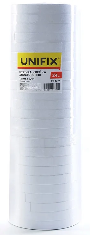 Стрічка клейка двостороння на паперовій основі 10 м 12 мм (туба 24 шт) Unifix (PR-1210)