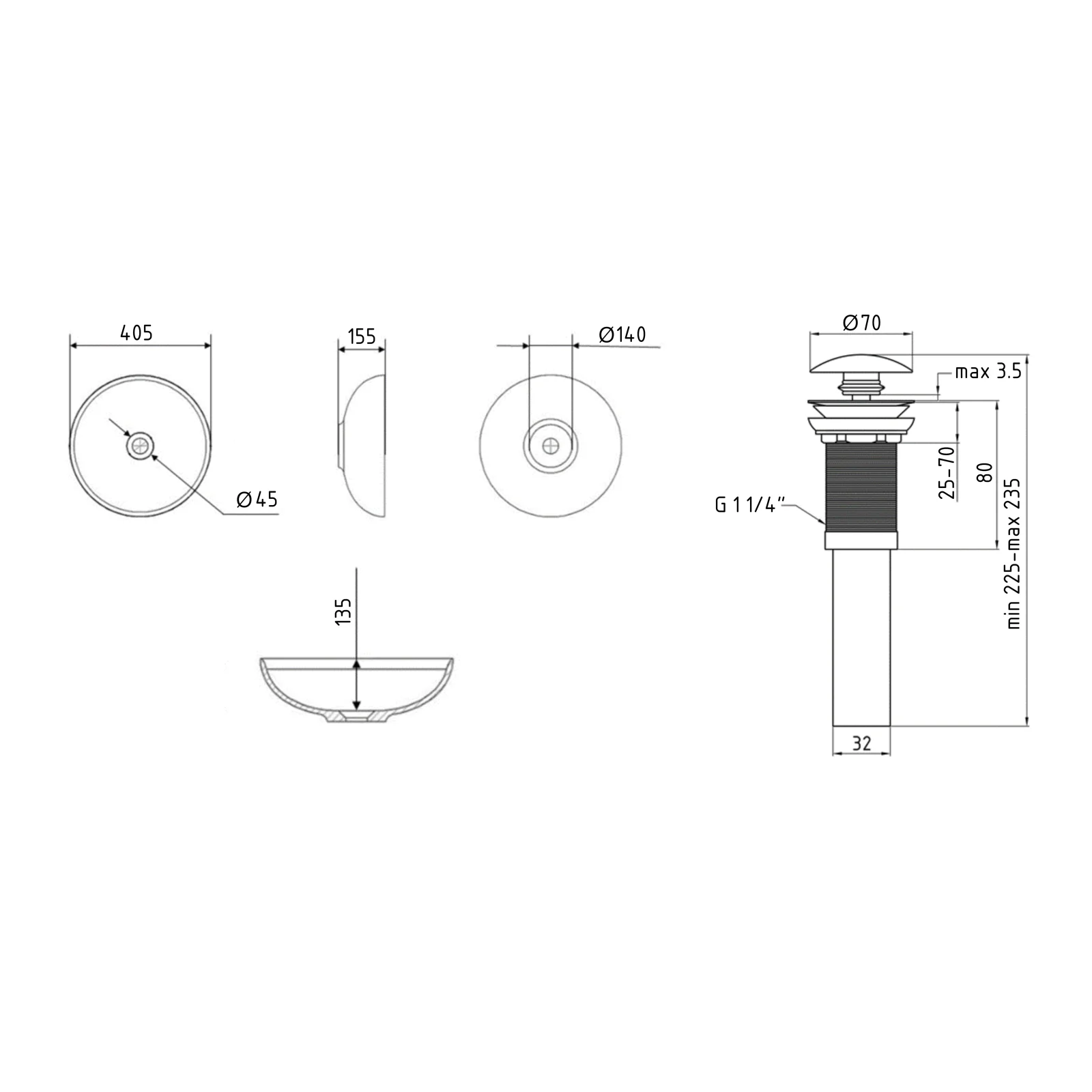 Раковина накладная круглая Qtap Owl 400х400х155 мм White с донным клапаном PU02 - фото 2
