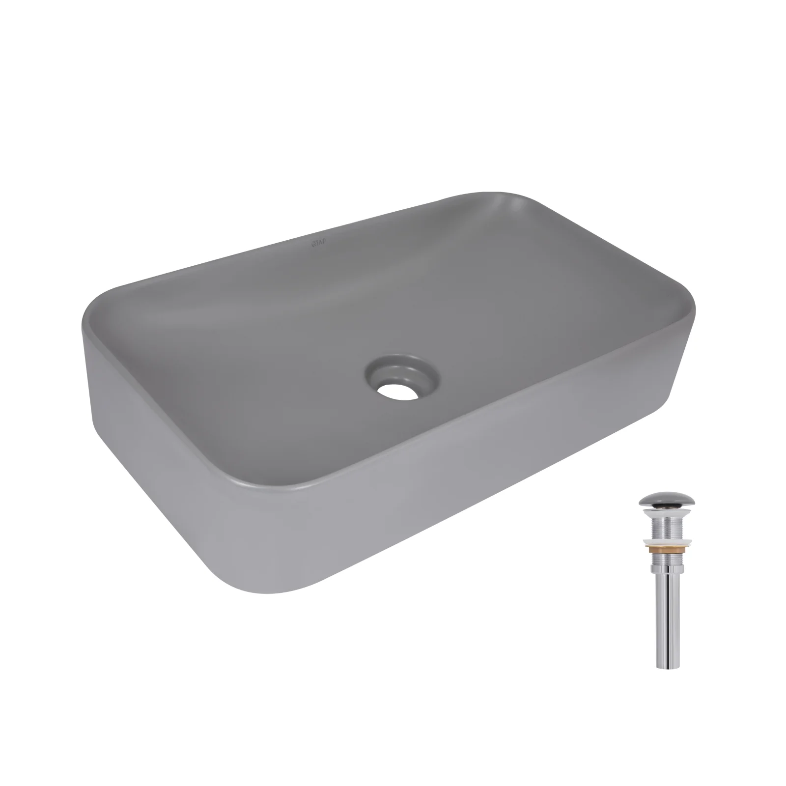 Раковина Qtap Tern 610x350x135 с донным клапаном Каменно-серый
