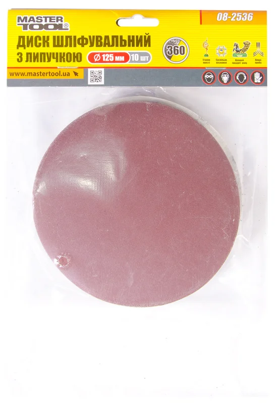 Шліфувальний круг на липучці Ø 125мм P360 (10 шт) MasterTool 08-2536