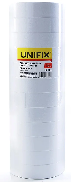 Стрічка клейка двостороння на паперовій основі 10 м 24 мм (туба 12 шт) Unifix (PR-2410)