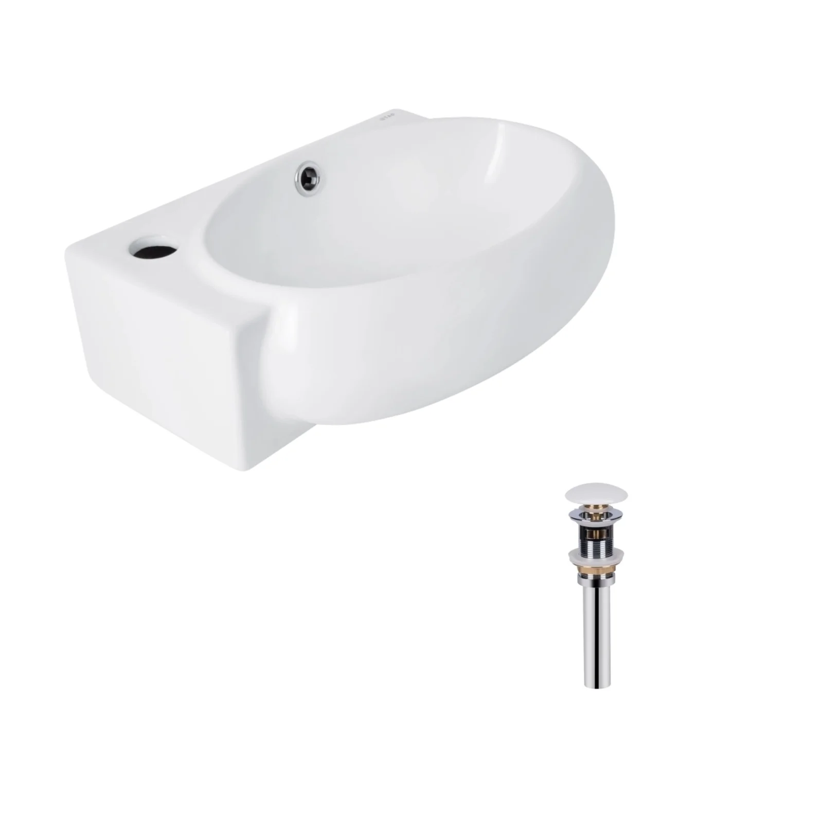 Раковина подвесная овальная левая Qtap Leo 430x285x160 мм White с донным клапаном PU02O