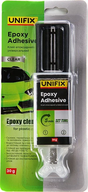 Клей епоксидний двокомпонентний для пластику шприц 30 г Unifix Прозорий (940030)