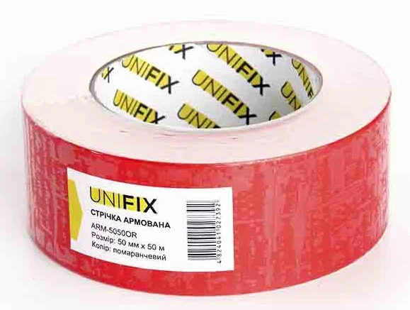 Стрічка клейка армована 50 м 50 мм 150 мкм Unifix Помаранчева (ARM-5050OR)