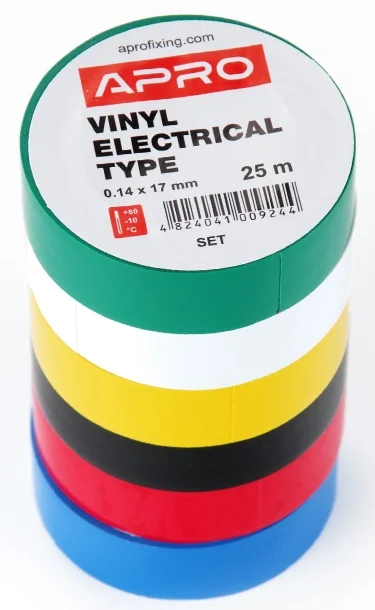 Набір ізоляційної стрічки 0,14мм*17мм*25м Apro (в пачці - 6 шт) (ET-25SET6)