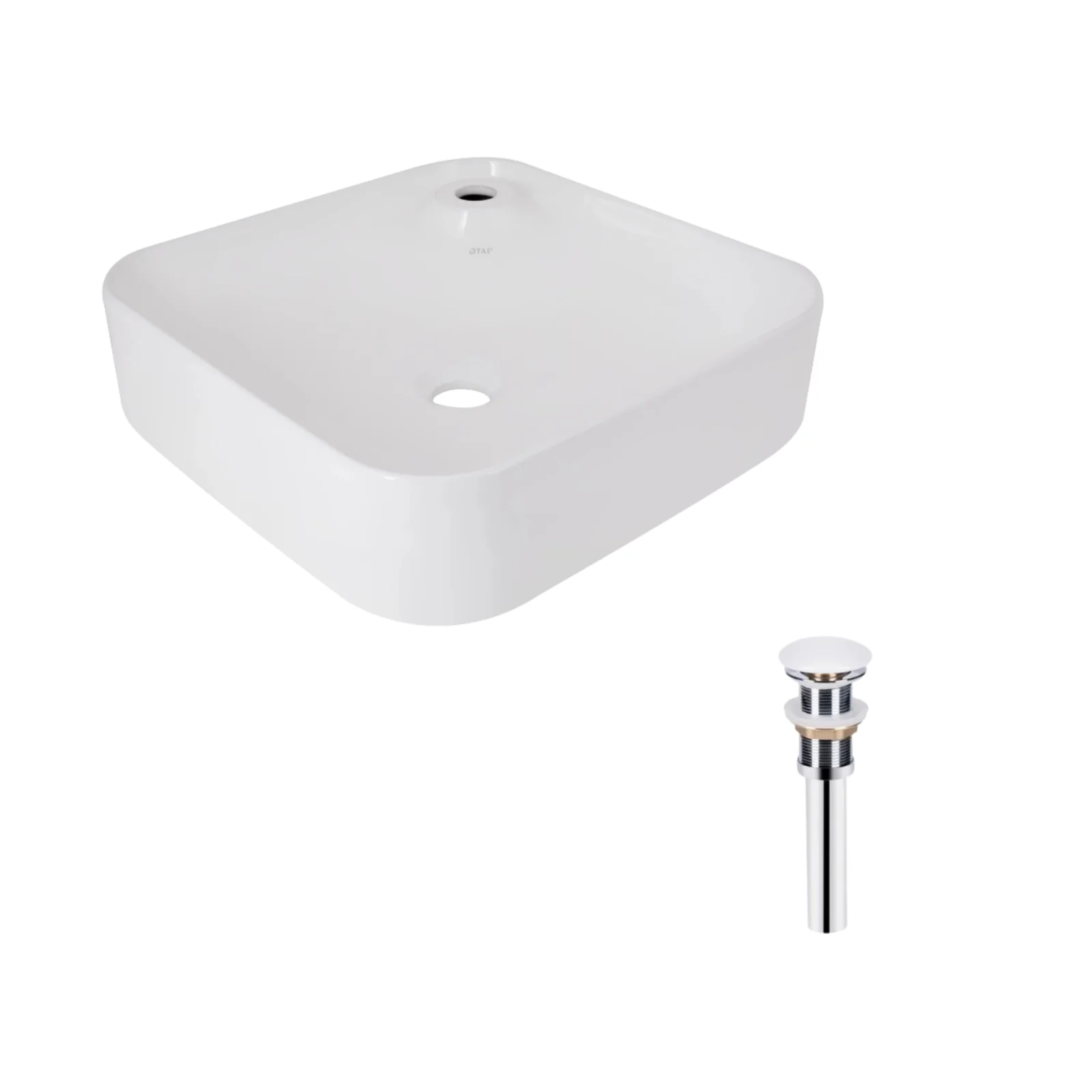 Раковина накладная квадратная Qtap Stork 430x430x125 мм White с донным клапаном PU02