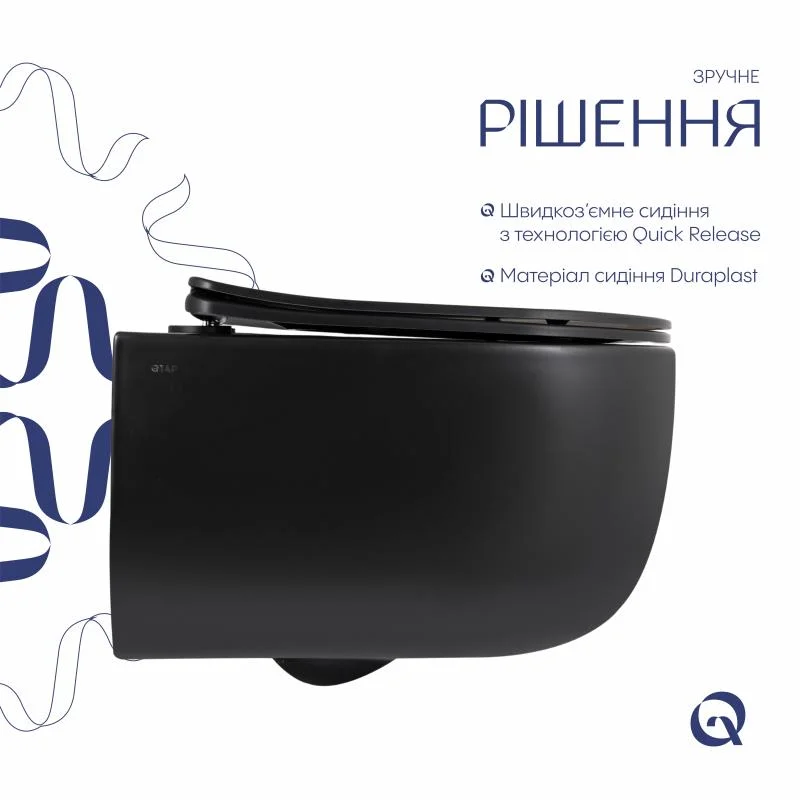 Унітаз підвісний Qtap Taurus Ultra Quiet QTTAU28BLM50504 Чорний (Slim, Duroplast, Soft-close, Quick Release) - фото 4