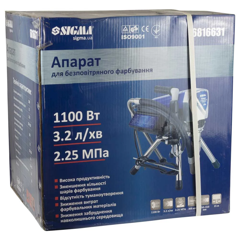 Аппарат для безвоздушного окрашивания 2200Вт 3.2л/мин 225бар Profi Sigma (6816631) - фото 17