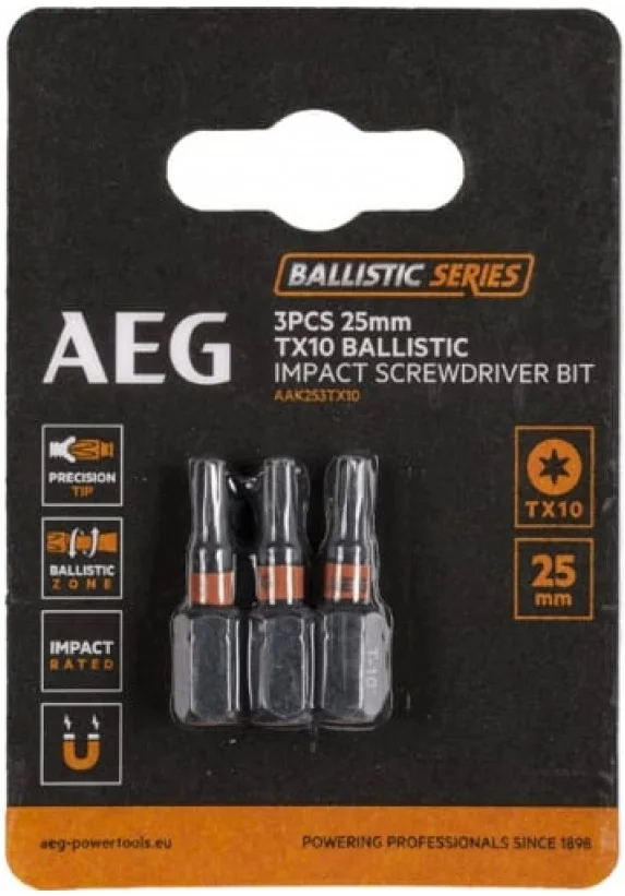 Біта ударна TORX TX10 1/4" L25мм 3шт AEG AAK252TX10 (4932479173)