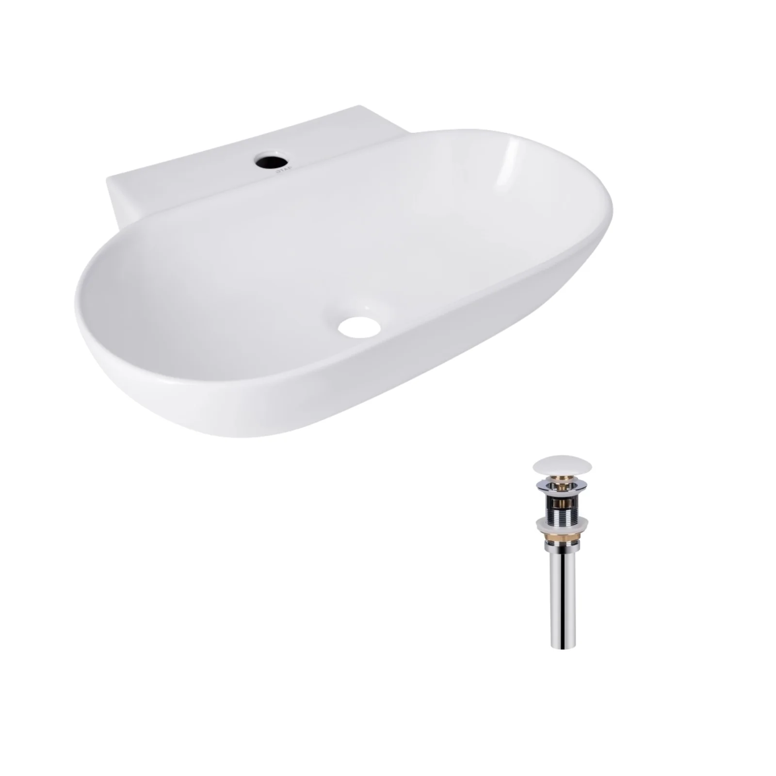 Раковина подвесная / накладная овальная Qtap Cardinal 565х400х130 мм White с донным клапаном PU02