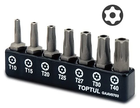 Набір біт 1/4" TORX T10H-T40H з отв. L=25мм 7 од. Toptul (GAAV0703)