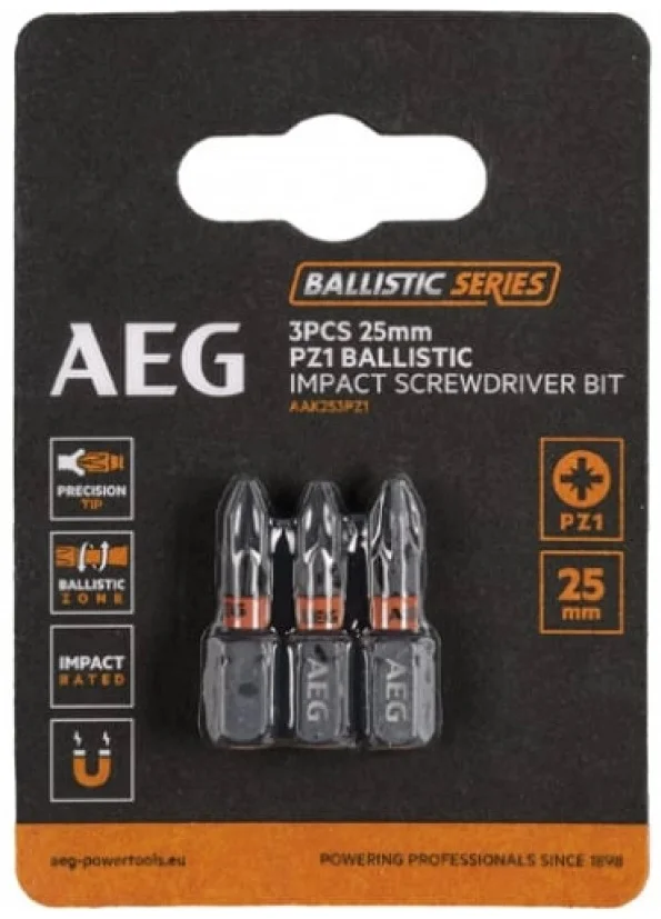 Біта ударна PZ1 1/4" L25мм 3шт AEG AAK252PZ1 (4932479170)