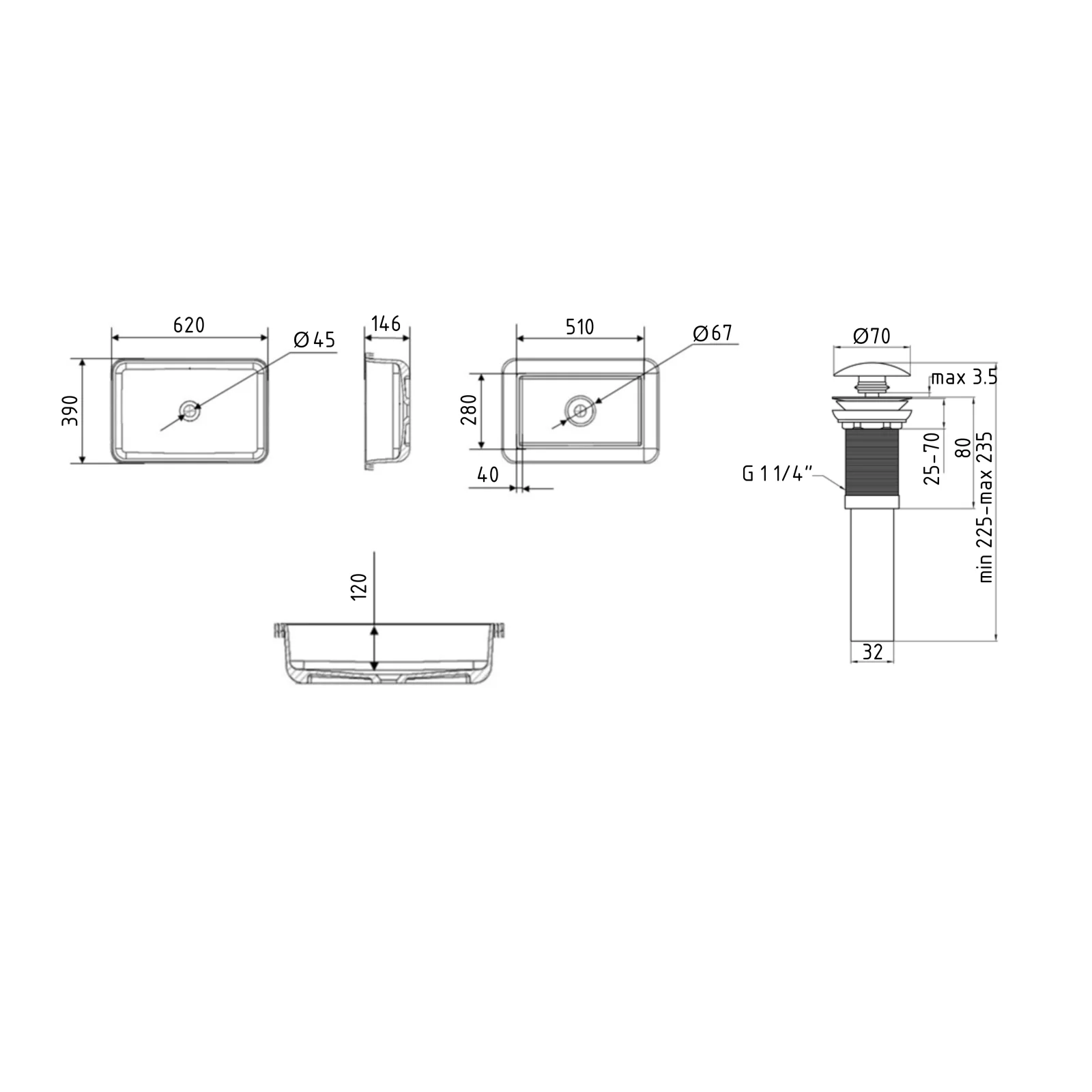 Раковина врезная прямоугольная Qtap Scorpio 615х390х150 мм White с донным клапаном PU02 - фото 2