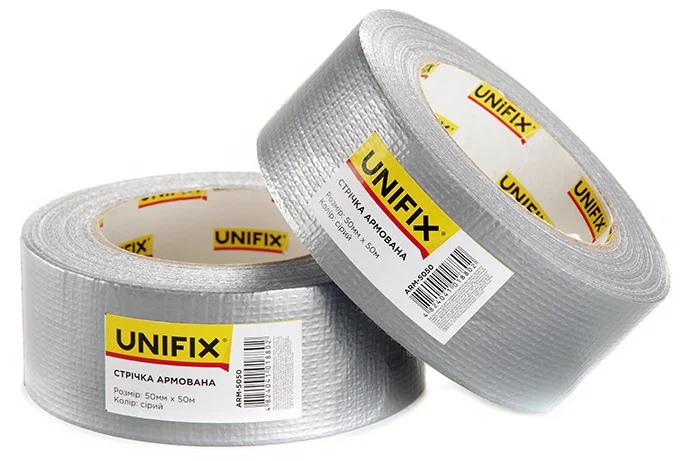 Стрічка клейка армована 50 м 50 мм 150 мкм Unifix Сіра (ARM-5050)