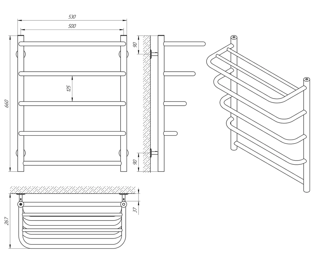 Рушникосушка Laris Стандарт П5 500 x 660 з полицею
