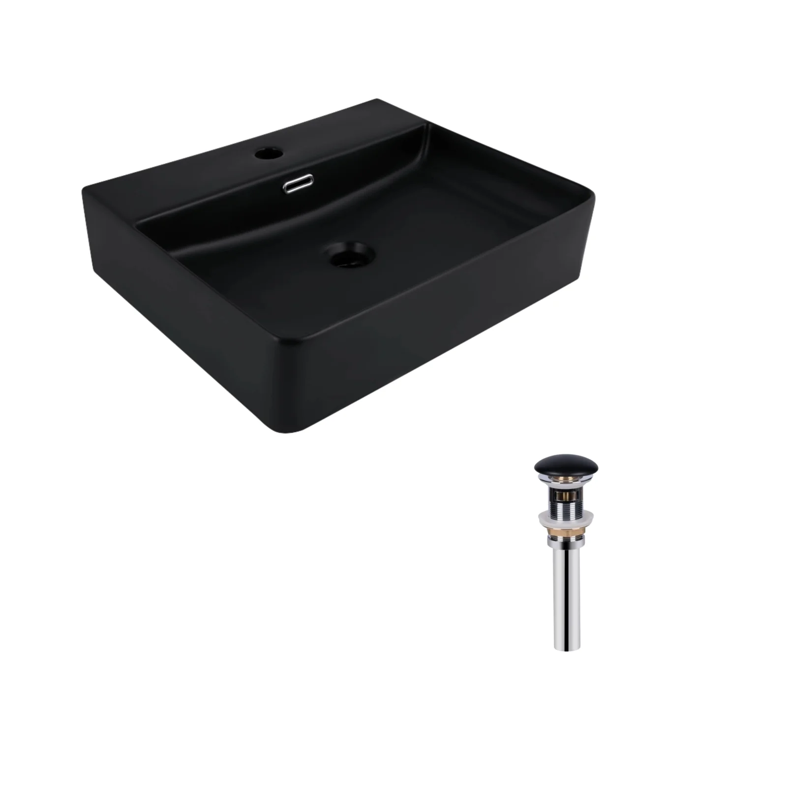Раковина подвесная прямоугольная Qtap Nando LT 500х420х130 мм Matt Black с донным клапаном PU03O