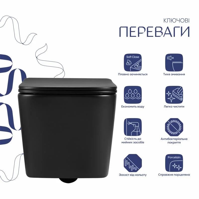 Унітаз підвісний Qtap Crow Ultra Quiet QT05335171MB Чорний (Slim, Duroplast, Soft-close, Quick Release) - фото 3