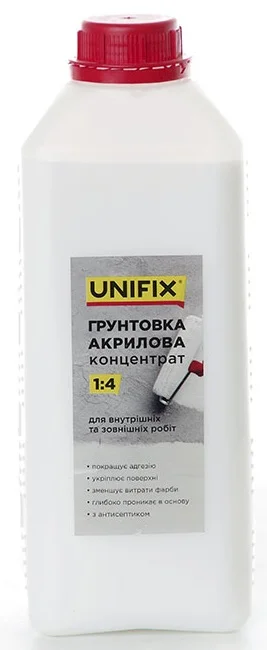 Ґрунтовка акрилова концентрат 1:4 глибокого проникнення 1кг Unifix (951101)