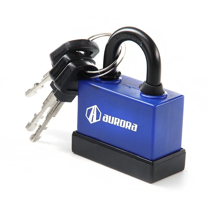 Замок навісний обгумований (вологостійкий) 62x46x22мм, дисковий (фінський) ключ пластик Aurora (840033)