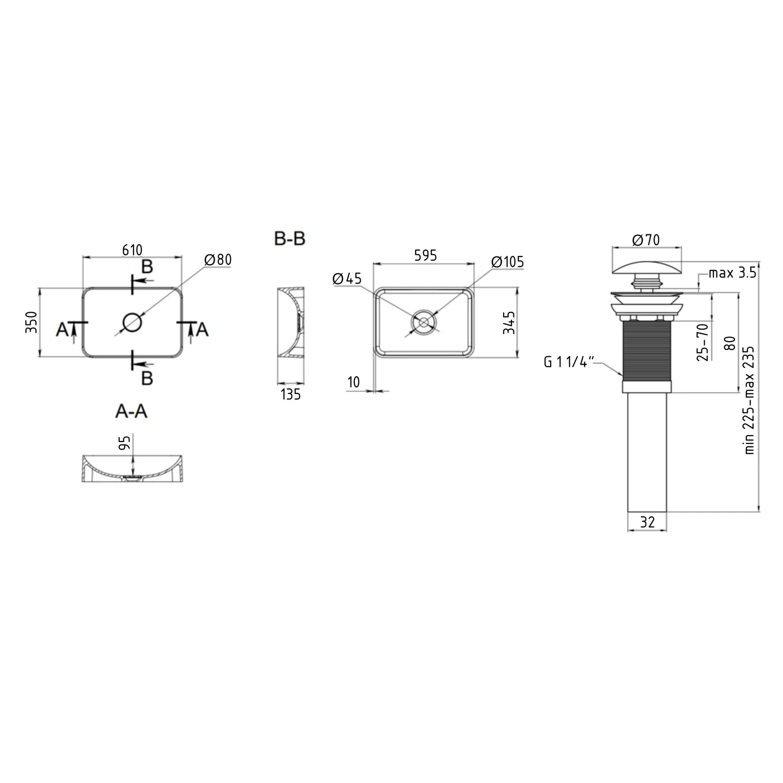 Раковина Qtap Tern 610x350x135 с донным клапаном Каменно-серый - фото 2