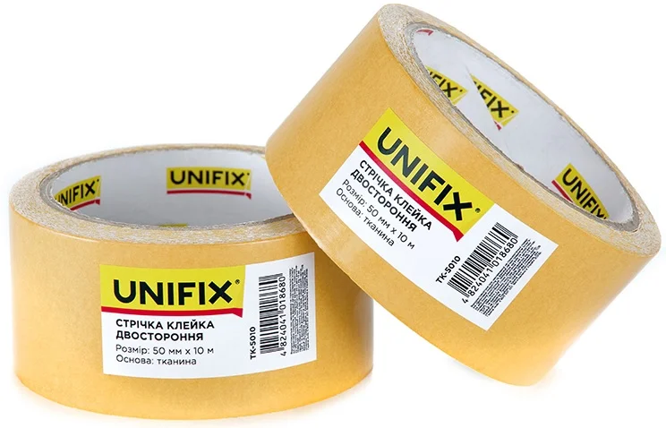 Стрічка клейка двостороння на тканинній основі 10 м 50 мм 170 мкм Unifix (TK-5010)