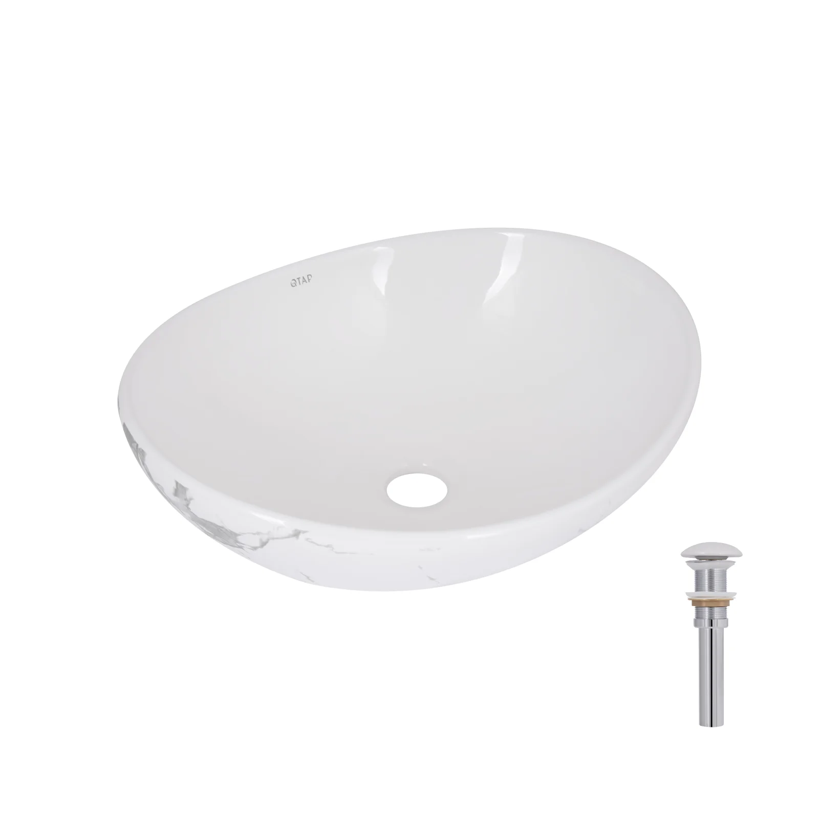 Раковина Qtap Dove 415x340x140 с донным клапаном Мрамор
