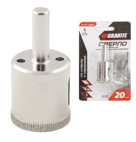 Свердло трубчасте з алмазним напиленням для скла та кераміки Ø 20 мм Granite (2-01-220)