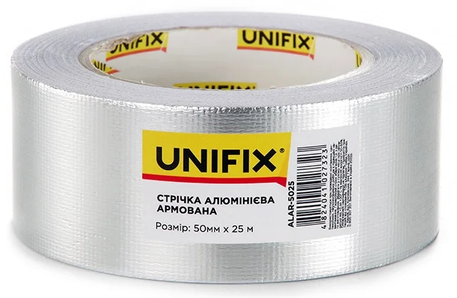 Стрічка клейка алюмінієва армована 25 м 50 мм 140 мкм Unifix (ALAR-5025)