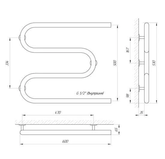 Рушникосушка Laris Змійка 30 РС3 600 х 500