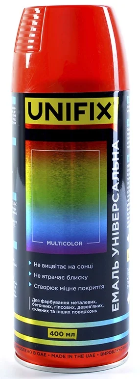 Емаль акрилова універсальна RAL 3020 Червоний глянець 400мл Unifix (951020)