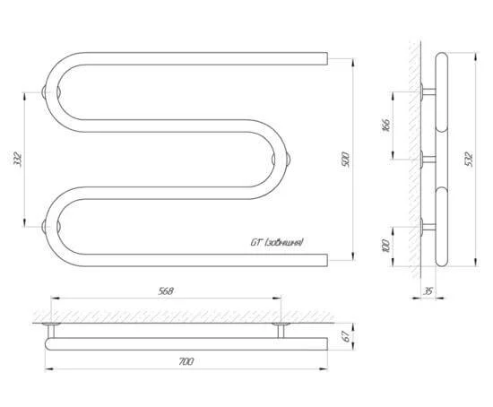 Рушникосушка Laris Змійовик 32 РС3 700 х 500