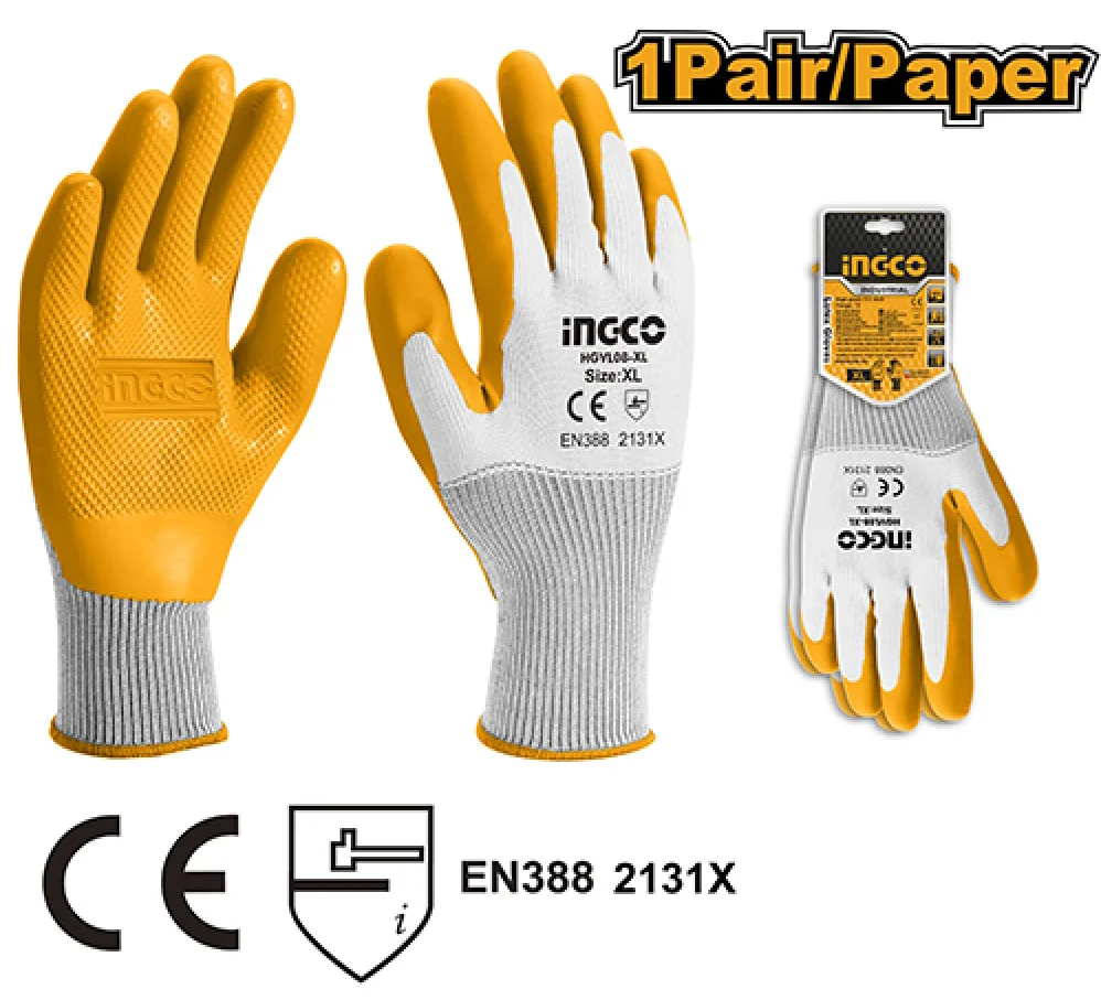 Рукавички з латексним покриттям INDUSTRIAL, XL/11" Ingco (HGVL08-XL)