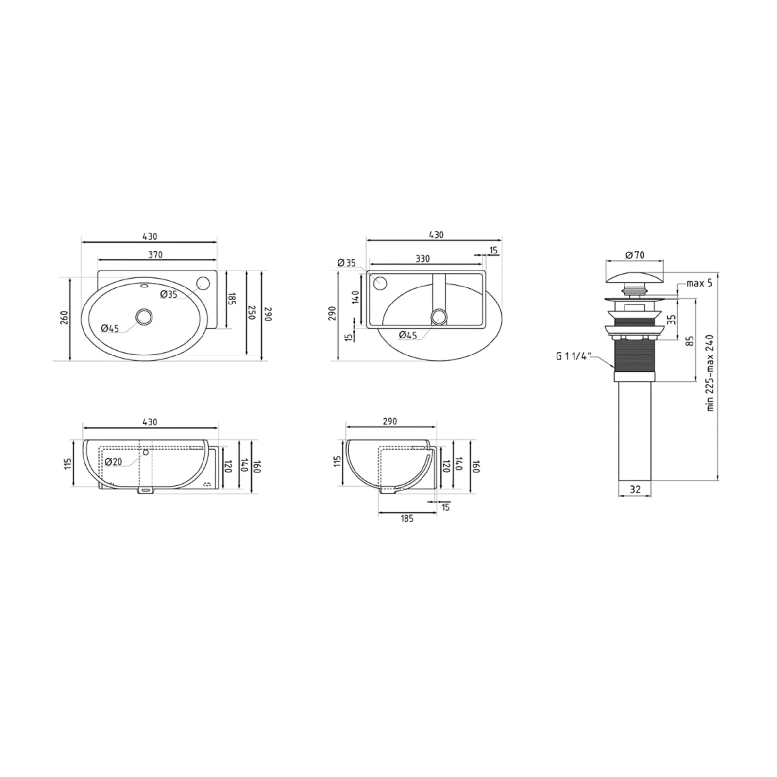 Раковина подвесная овальная правая Qtap Leo 430x285x160 мм White с донным клапаном PU02O - фото 2