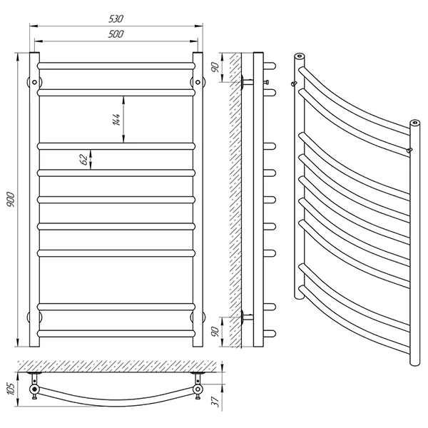 Рушникосушка Laris Класик П9 500 x 900