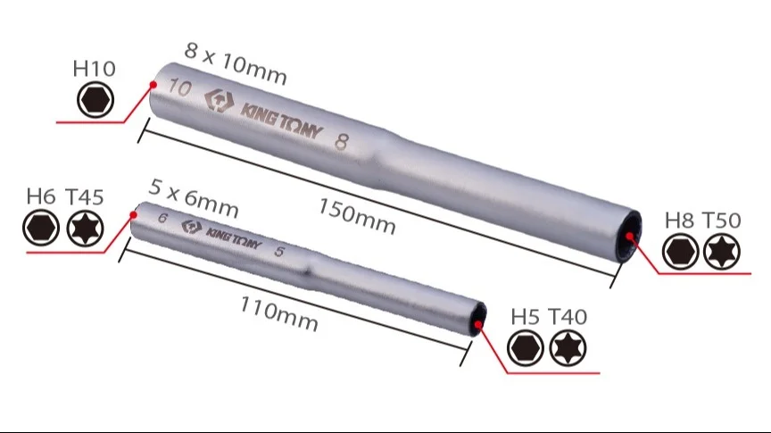 Подовжувач для шестигранних г-подібних ключів 5 х 6 мм + 8 х 10 мм (2 шт) King Tony (20002UB)