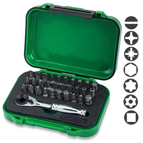 Набір біт 1/4" з тріскачкою-бітотримачем 31од. Toptul (GABW3103)