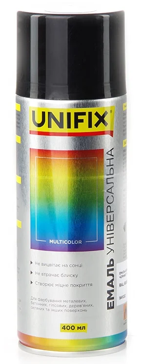 Емаль акрилова універсальна RAL 9005 Чорний глянець 400мл Unifix (941032)
