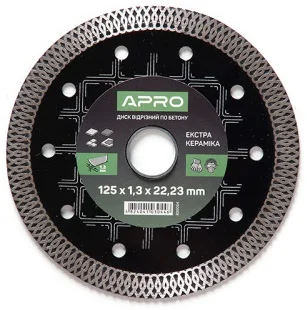 Диск відрізний до бетону 125х1,3х22,22мм (22-24%) Кераміка Екстра APRO (830054)